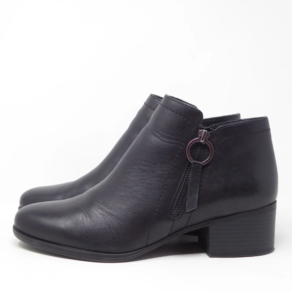Naturalizer Women Ankle Boots Black Leather Side Zip Denali 10M